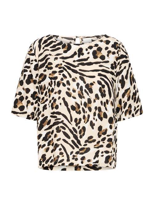 ICHI Bluse 'IHMARRAKECH'  sand / sepia / sort / hvid