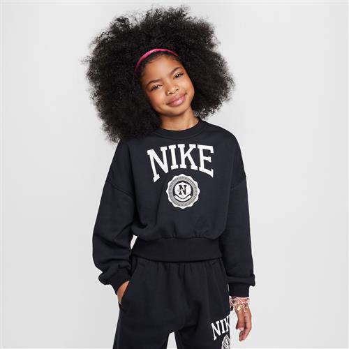 Nike Club-sweatshirt med rund hals i french terry til piger - sort