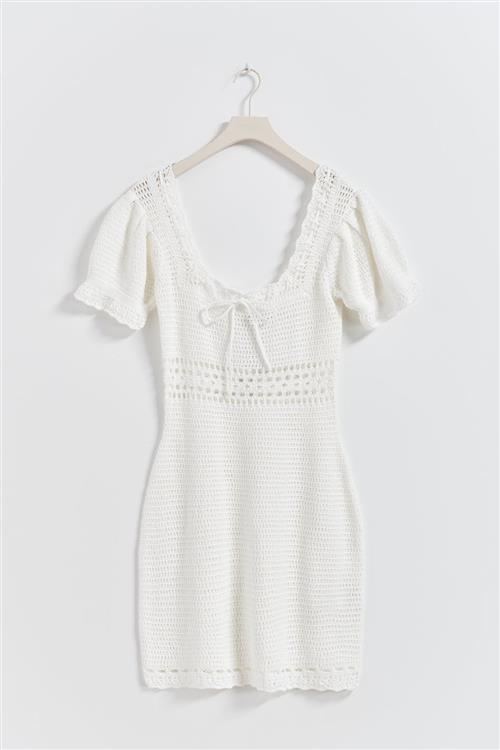 Gina Tricot - Crochet knitted dress - Strikkjoler - Hvid - M - Dame