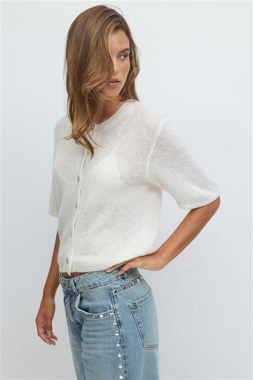 Gina Tricot - Loose knitted cardigan - Cardigans - Hvid - S - Dame