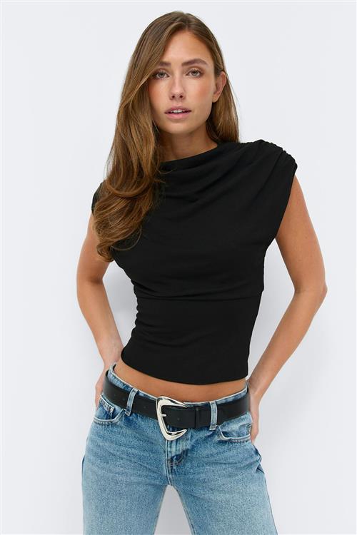 Gina Tricot - Funnel neck top - toppe med krave - Sort - S - Dame