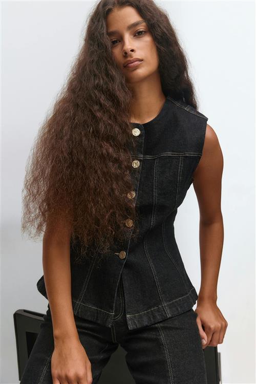 Gina Tricot - Waist shaped denim vest - Veste - Blå - S - Dame