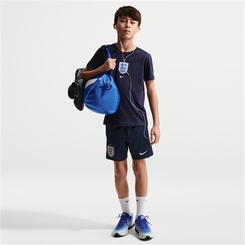 Maskinstrikkede England Strike Nike Dri-FIT-fodboldshorts til større børn - blå