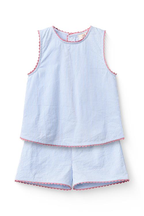 Copenhagen Colors GOTS Seersucker-sæt Sky Blue Cream Stripe  Sky Blue Cream Stripe 80 cm  Blå  80 cm  kvinde