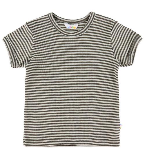 Joha T-shirt - Uld/Silke - Rib - Mørkebrun/Stribet