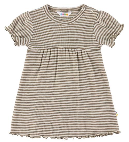 Joha Kjole - Uld/Silke - Rib - Mørk Beige/Stribet