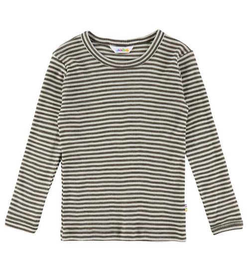 Joha Bluse - Uld/Silke - Rib - Mørkebrun/Stribet