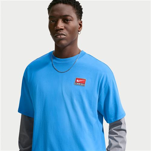 Maskinstrikket Nike Life-overdel med korte ærmer til mænd - blå