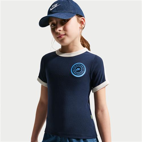 Ribstrikket Nike -overdel med korte ærmer til større børn (piger) - blå