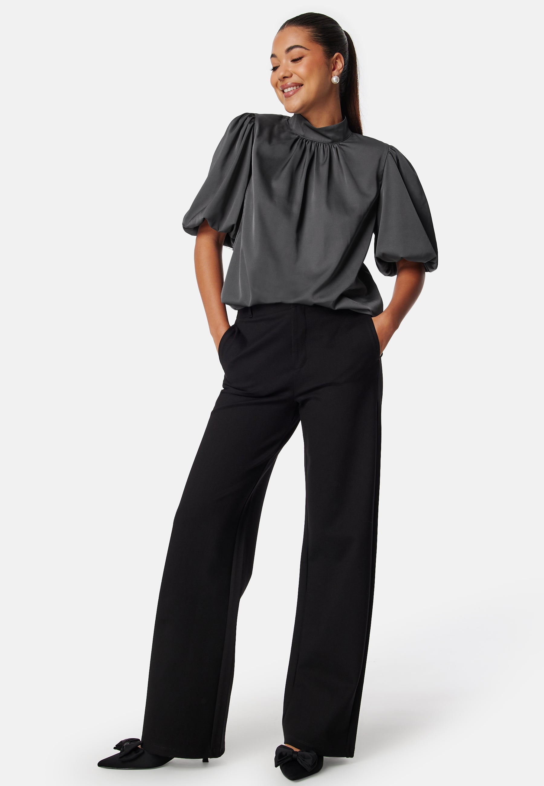 BUBBLEROOM Chimney Collar Puff Sleeve Blouse