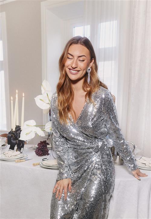 VILA Juliana Wrap Midi Sequins Dress