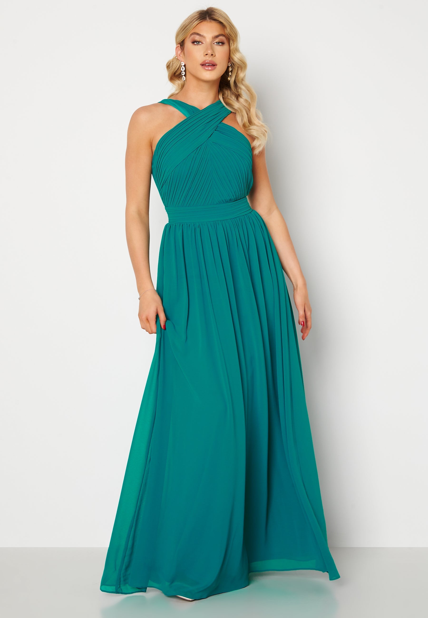 Goddiva Cross Front Chiffon Maxi Dress