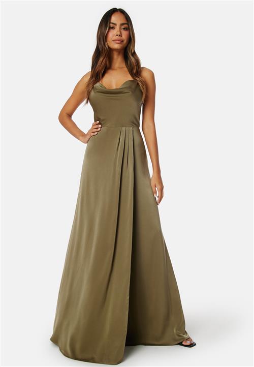 Bubbleroom Occasion Waterfall High Slit Satin Gown