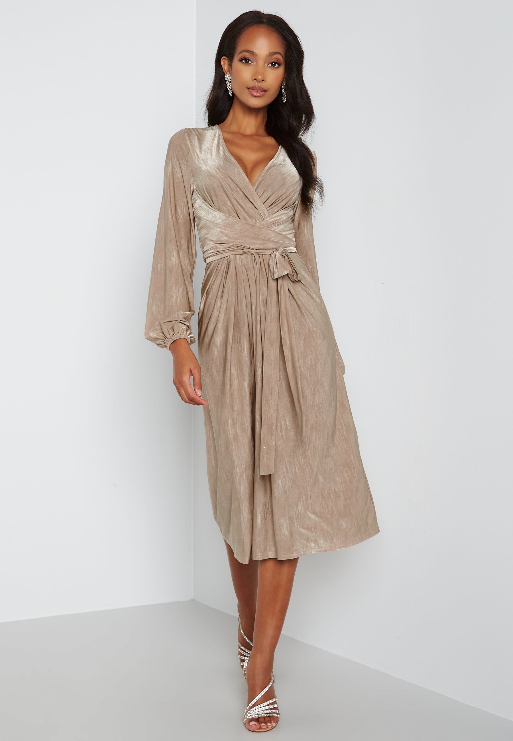 Bubbleroom Occasion Wrap Tie Midi Dress