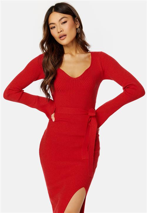 BUBBLEROOM Slit Knitted Midi Dress
