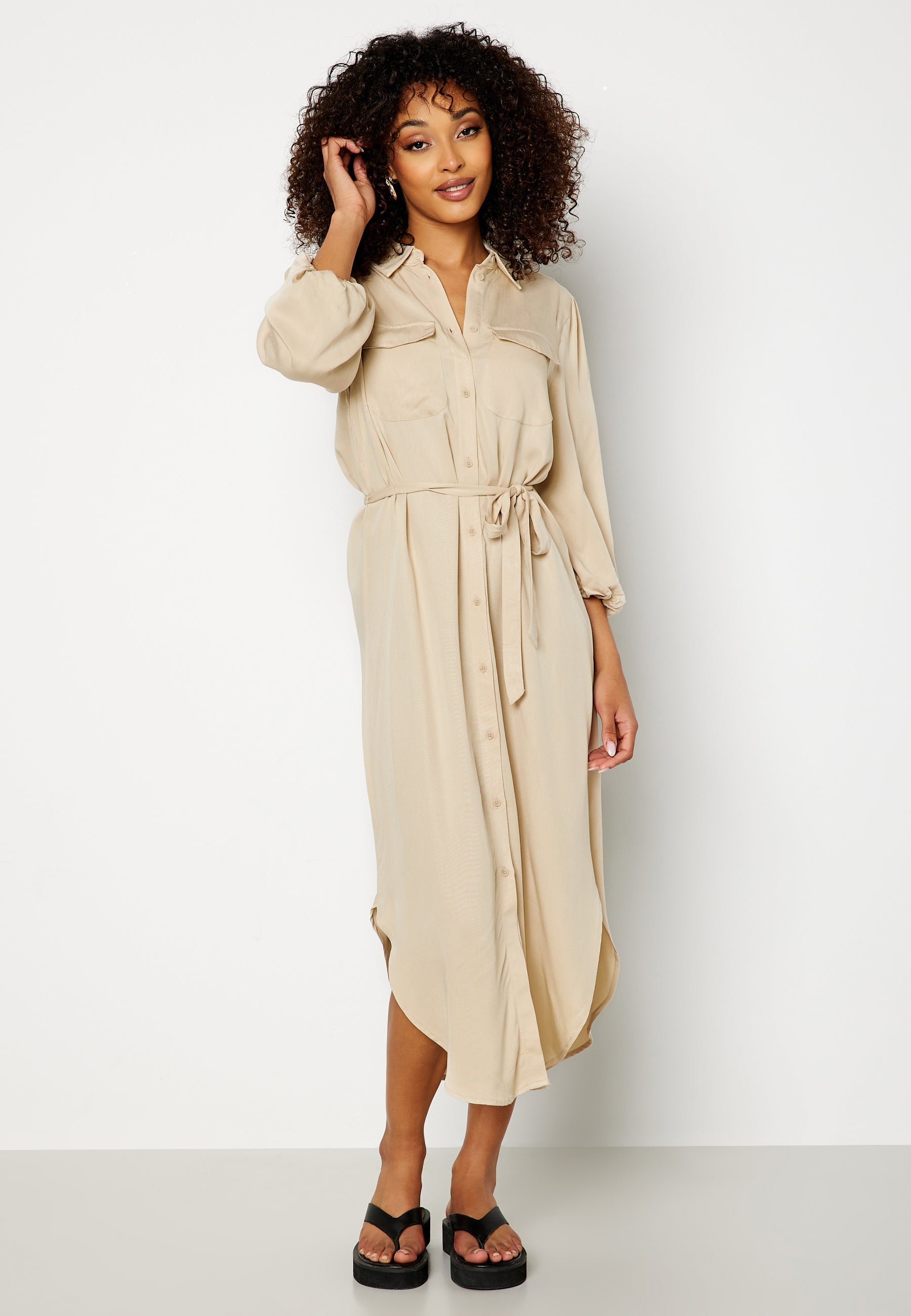 VILA Embrace 3/4 Puff Sleeve Midi Dress