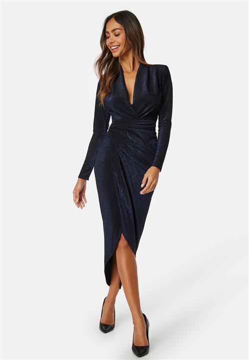 John Zack Glitter Long Sleeve Rouch Dress