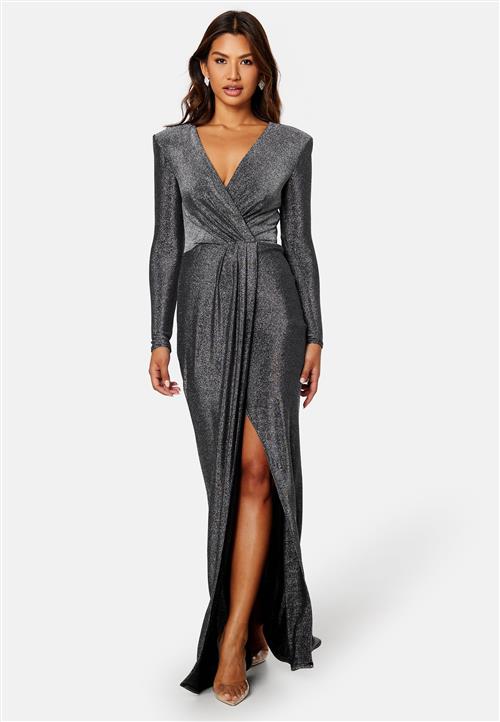 Goddiva Long Sleeve Glitter Maxi Dress