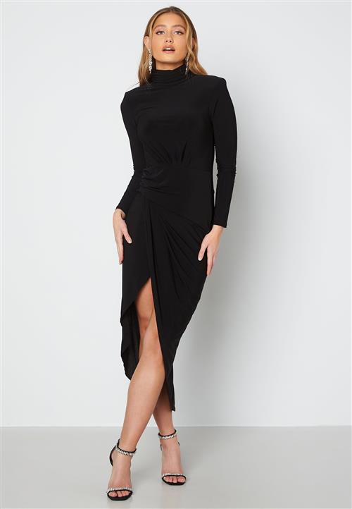 John Zack High Neck Rouch Maxi Dress