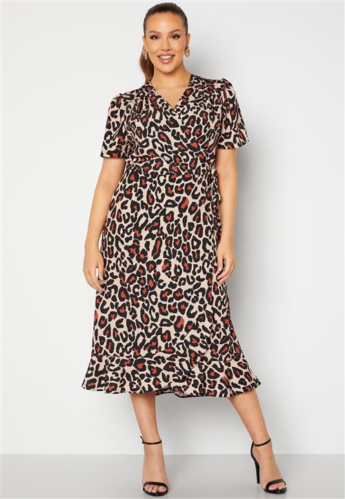 John Zack Curve Short Sleeve Wrap Frill Curve Dress