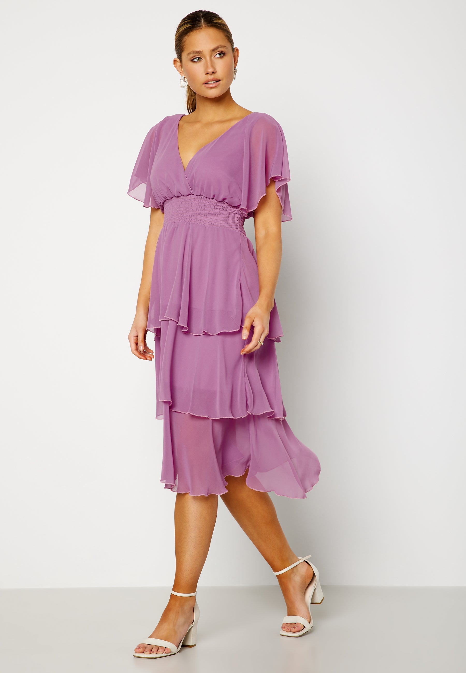 Goddiva Flutter Tiered Midi Dress