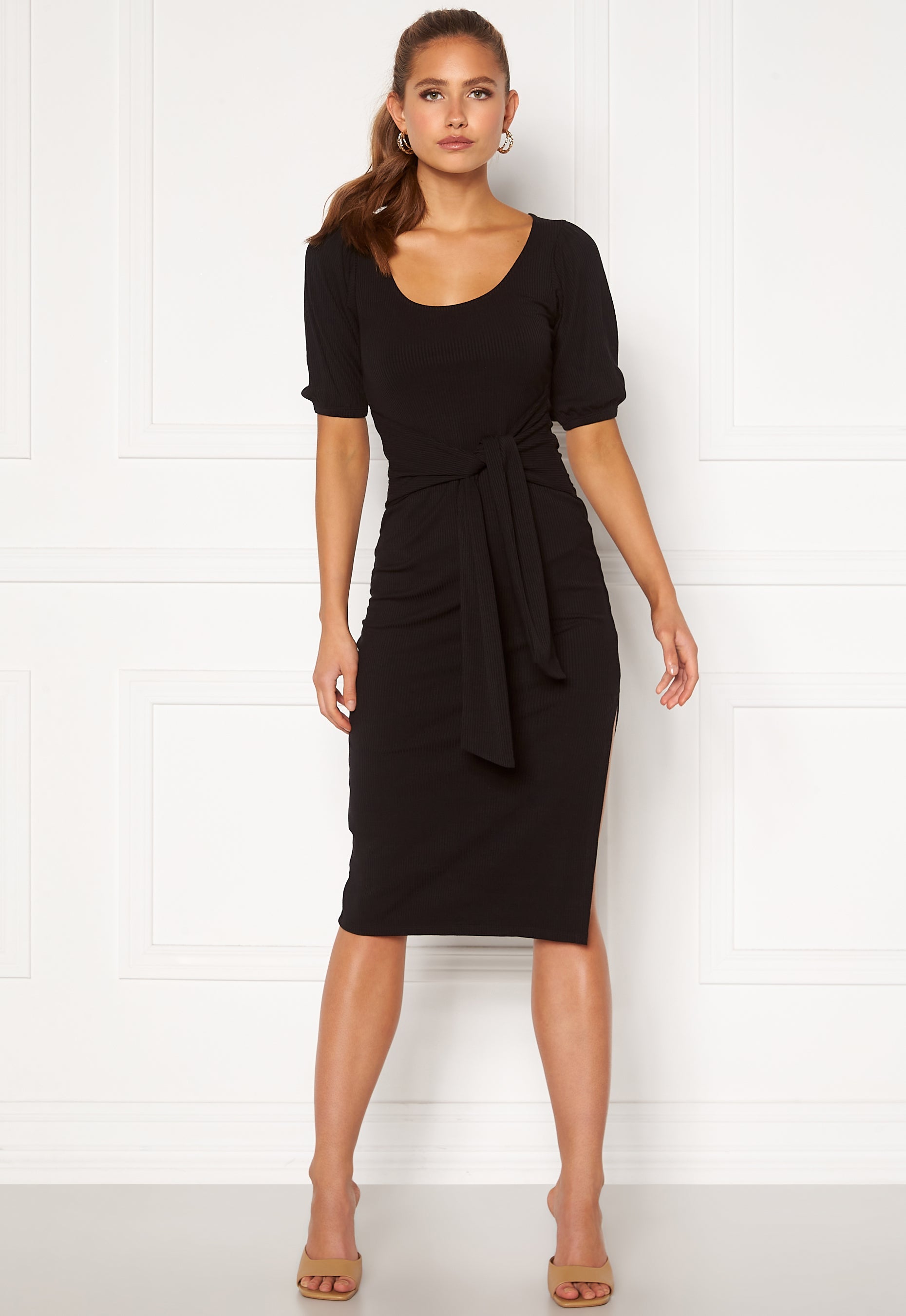 BUBBLEROOM Rylee front tie rib dress