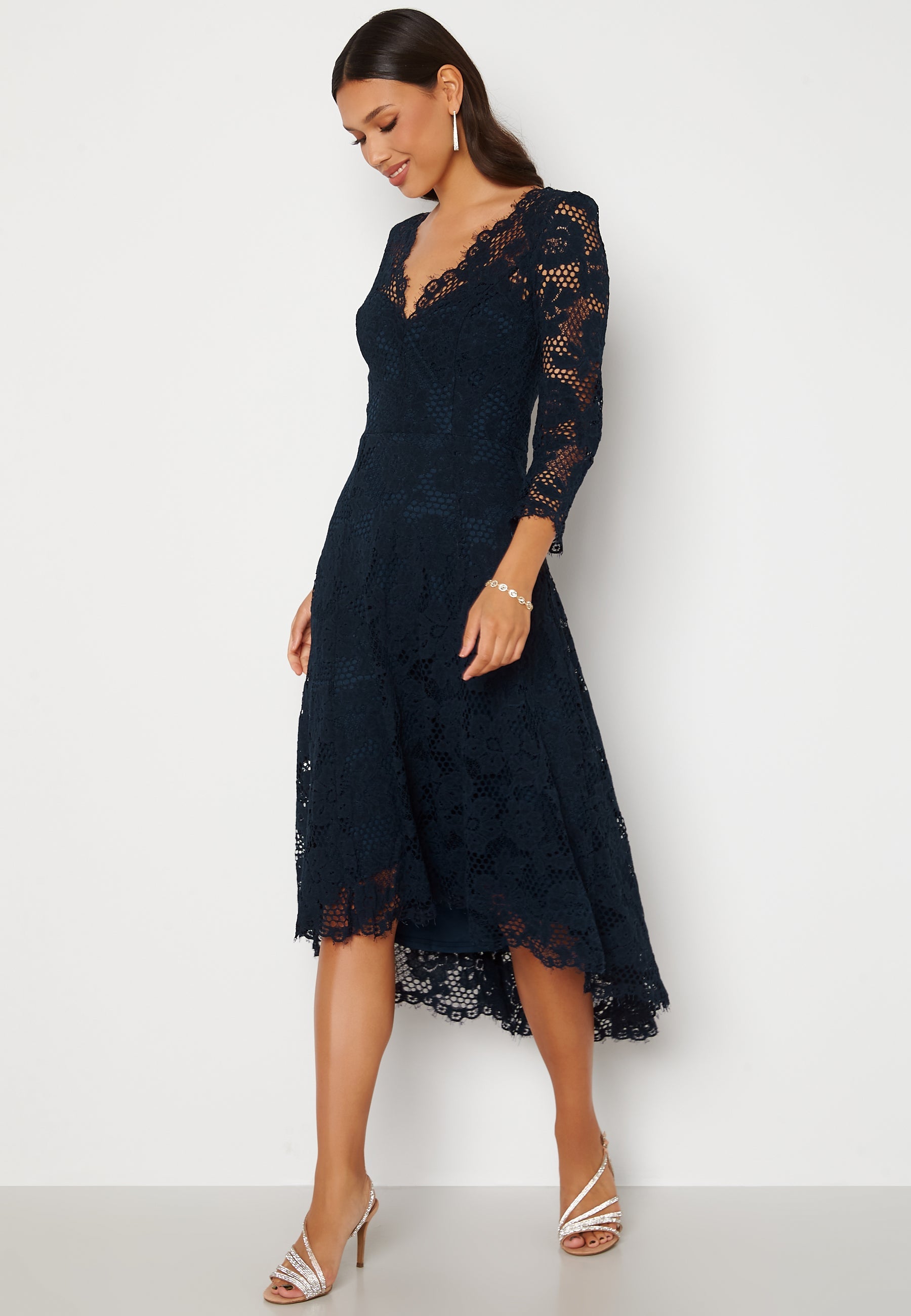 Goddiva Lace High Low Midi Dress