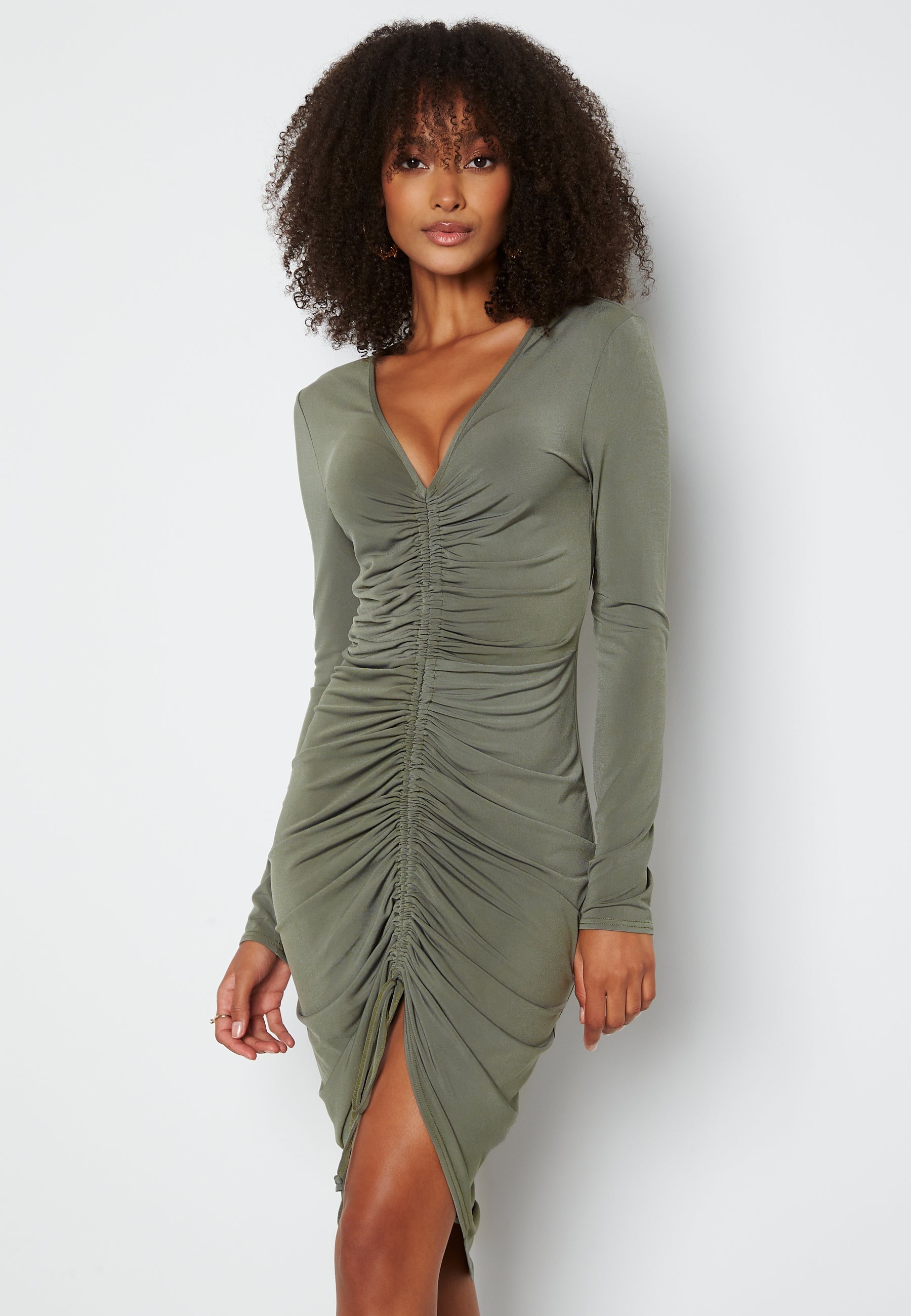 Goddiva Rouched Front Midi Dress