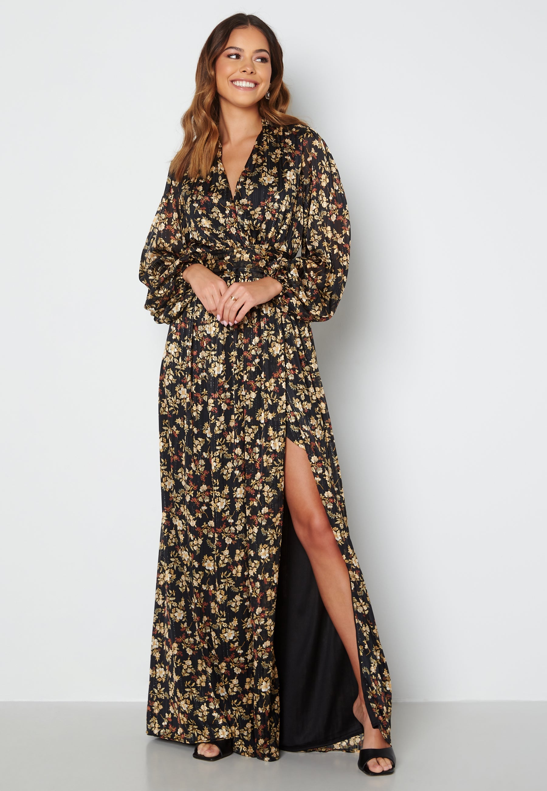 Goddiva Floral Deep V Maxi Dress