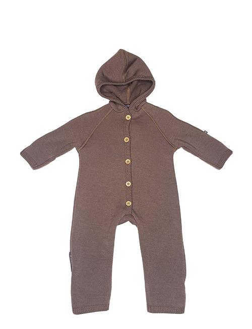 Smallstuff | Jumpsuit Merino Wool W. Buttons And Hoodie, Rose Brown | 92/98