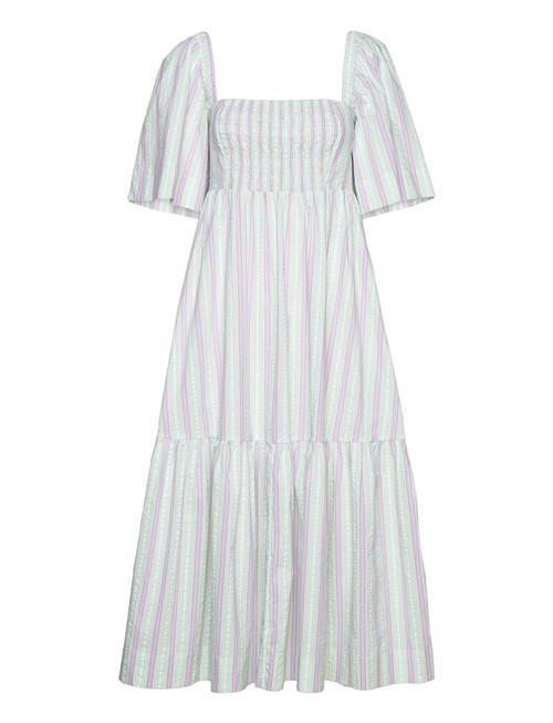 Ganni | Stripe Seersucker Ruffle Midi Dress | 34