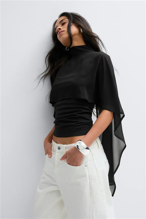 Gina Tricot - Chiffon cape top - cape topper - Sort - L - Dame