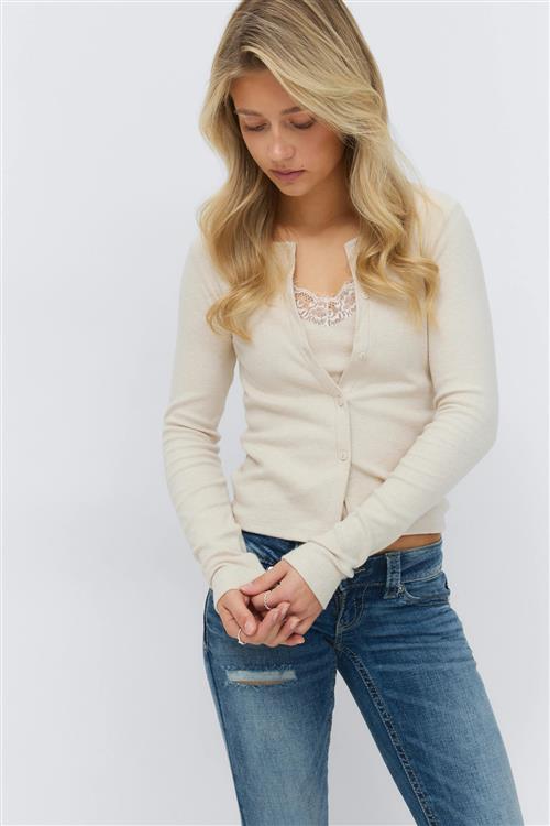 Gina Tricot - 14+ 2 in 1 lace rib cardigan - Toppe - Hvid - L - Dame