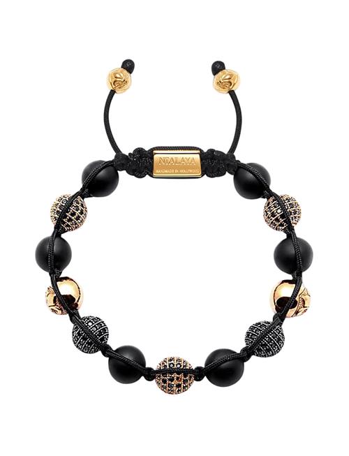 Nialaya | Men's Beaded Bracelet With Matte Onyx And Black/Gold Cz Diam | M 17 cm