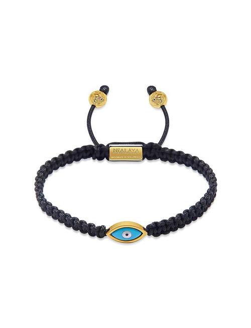 Nialaya | Men's Black String Bracelet With Gold Evil Eye | L 18 cm