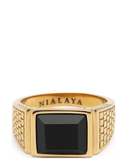 Nialaya | Men's Golden Brick Signet Ring With Agate | 67