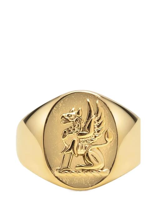 Nialaya | Men's Stainless Steel Lion Crest Ring With Gold Plating | 62 x 62
