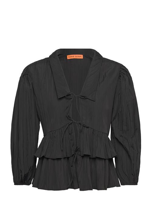 STINE GOYA | 2342 Pleated Poly, Balloon Sleeve Tie Top | L