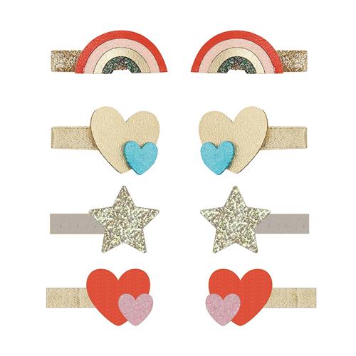 Mimi & Lula Mini Rainbow Heartbeam 8-pak Hårklemmer Multi  Multi  One Size  Guld  One Size 3-8 Years kvinde