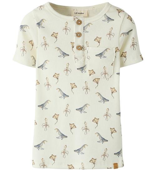 Lil Atelier T-shirt - Rib - NmmLavo - Coconut Milk/SEA ANIMALS