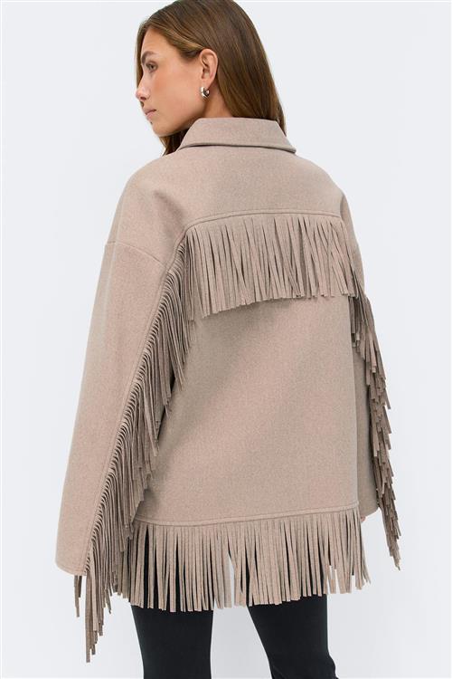 Gina Tricot - Fringe jacket - Jakker - Beige - M - Dame