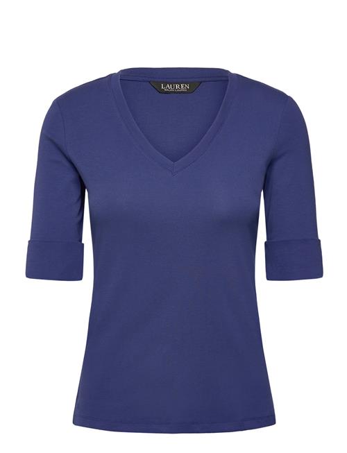Lauren Ralph Lauren | Stretch Cotton Elbow-Sleeve V-Neck Tee | S