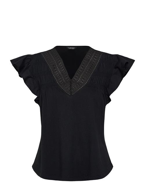 Lauren Ralph Lauren | Lace-Trim Jersey Flutter-Sleeve Tee | M