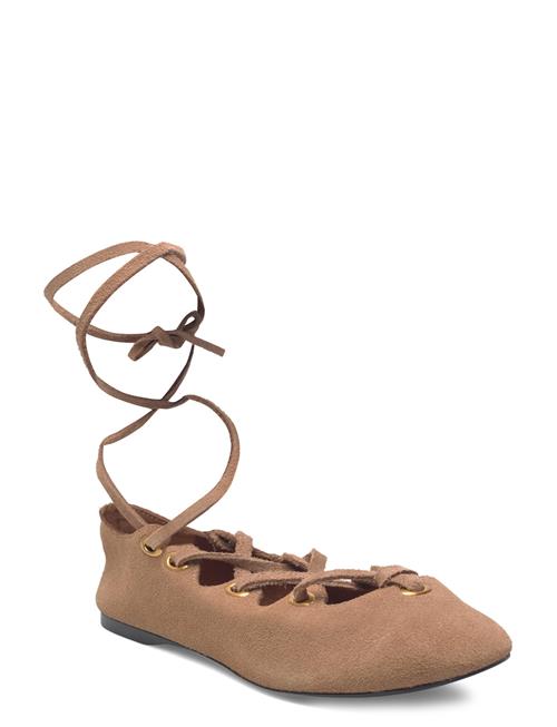 Mango | Suede Ballet Flats With Crossed Straps | 39