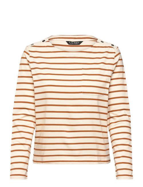 Lauren Ralph Lauren | Striped Jersey Snap-Trim Boatneck Top | S