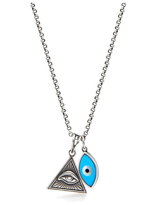 Nialaya | Men's Silver Necklace With Turquoise Evil Eye And Eye Of Ra Pendant | 22"