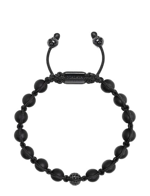 Nialaya | Men's Silver Beaded Bracelet With Matte Onyx & Cz Beads | M
