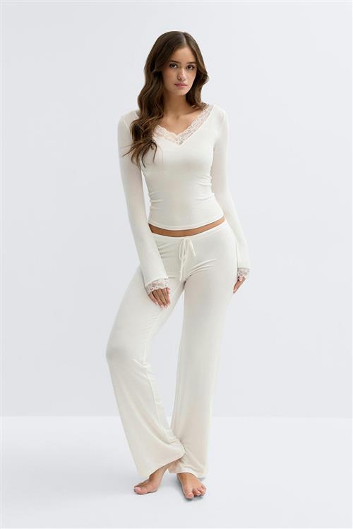 Gina Tricot - Low waist loungewear trousers - Bukser - Hvid - S - Dame