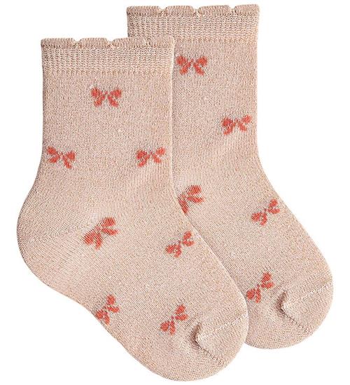 Condor Strømper - Gold Rose m. Glimmer/Sløjfer