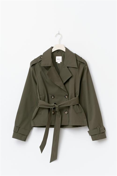 Gina Tricot - 14+ short belted trench jacket - jakke - Grøn - XS - Dame